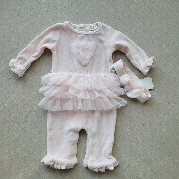 Miniclasix Pink Velour Romper - Picture 2 of 8